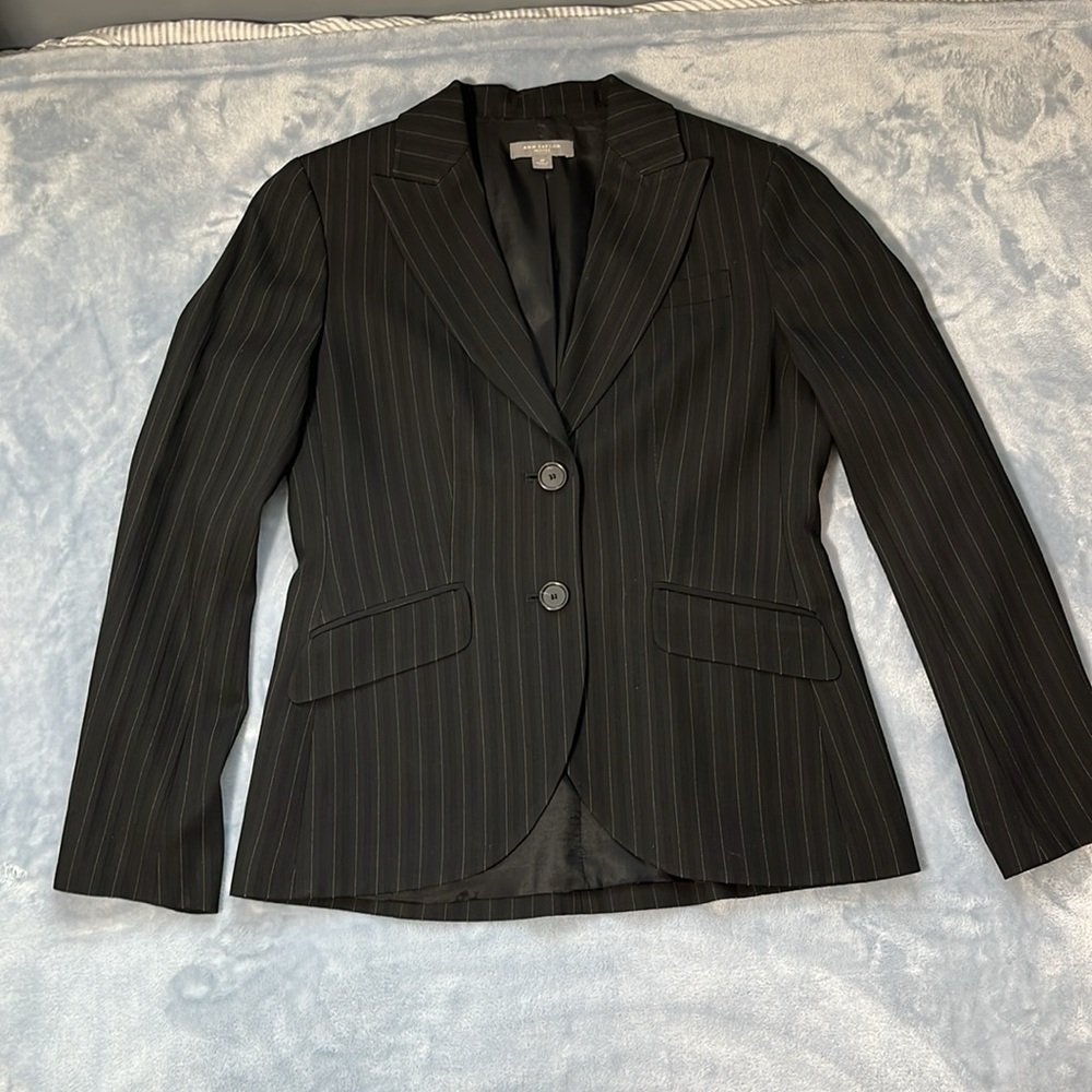 Ann Taylor Black Pinstripe Suit Jacket